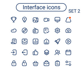 Simple small interface line icons set. Rounded mini vector icons. Pixel perfect. - 468417183