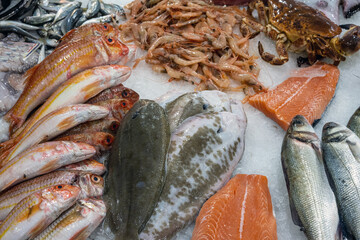Fish and seafood for sale on a market in Portugal