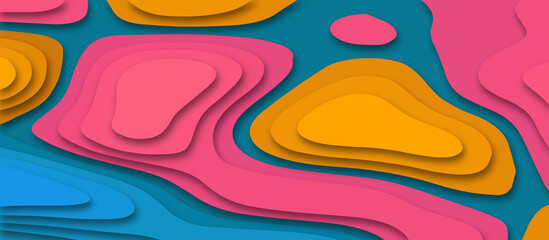 Yellow pink and green multi color 3d papercut background. Paper craft colorful waves. Minimalistic modern design for business presentations. paper cut background. Abstract origami wave design. 