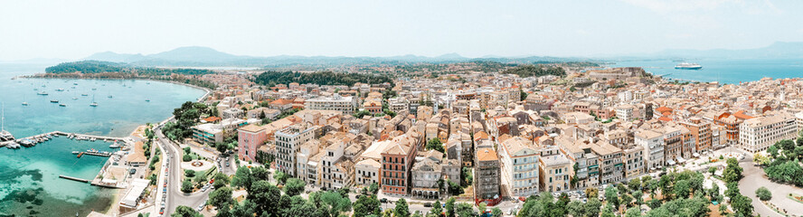 Fototapeta na wymiar Wide angle photo, old buildings, Corfu Town, Greece