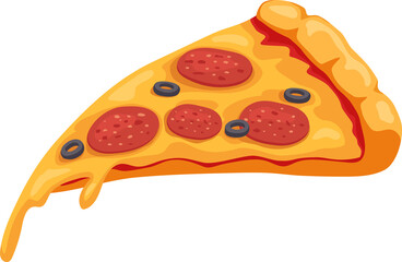 Slice of pizza, pepperoni and italian meal. Portion of pizza italian, pepperoni food meal with cheese, vector illustration