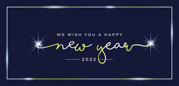 2022 HAPPY NEW YEAR script text hand lettering. Design template Celebration typography poster, banner or greeting card for Merry Christmas and happy new year. EPS 10.