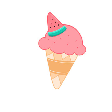 Watermelon ice cream cone cute illustration vector food and dessert drawing ideas 