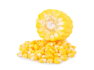 Half corn with seeds isolated on white background.