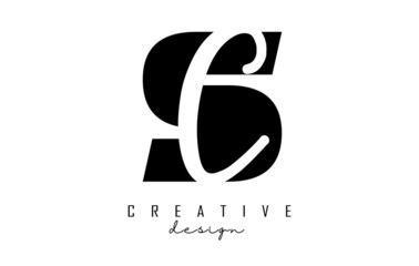 Letters SC Logo with a minimalist design. Letters S and C with geometric and handwritten typography.