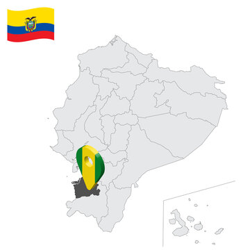 Location El Or Province on map Ecuador. 3d location sign similar to the flag of El Or. Quality map  with  provinces Republic of Ecuador for your design. EPS10