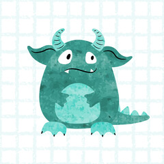 Cute cartoon little monster. Vector watercolor illustration.
