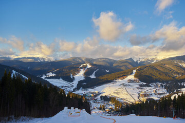 Beautiful view of Carpathian mountain ski resort