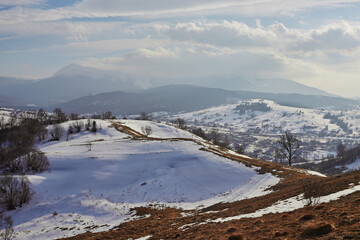 Fototapeta na wymiar Beautiful winter landscape with snow trees