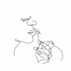 One continuous line. Drawing of a couple of lovers kissing together, vector illustration in the style of minimalism. A face drawn with a modern single line