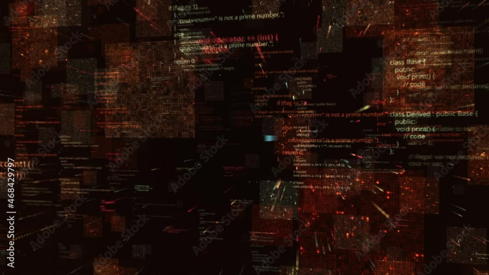 Poster futuristic abstract programming red digital code, seamless loop. animation. scientific technology an