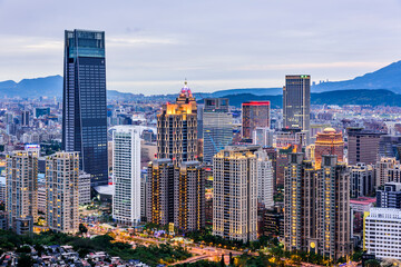 Obraz premium Night view of buildings in Xinyi District, Taipei, Taiwan.