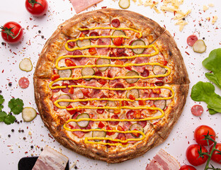 pizza with salami and cheese