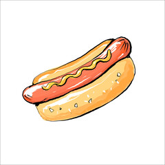 Vector hotdog with mustard. Illustration with simple gradients. All in a single layer.