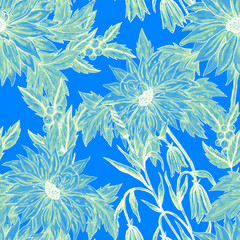 Watercolor seamless pattern with floral bouquets. Vintage botanical illustration. Elegant decoration for any kind of a design. Fashion print with colorful abstract flowers. Watercolor texture.	