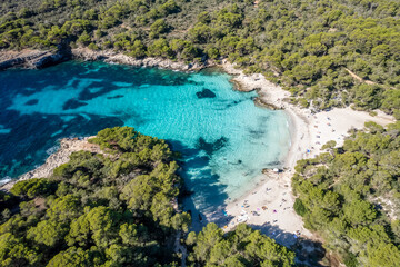 Aerial view of Cala en Turqueta, Menorca islands, Spain