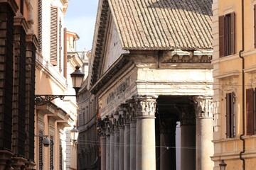 Rome Street View with Building Facades and Pantheon Columns, Italy