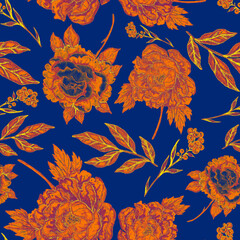 Watercolor seamless pattern with floral bouquets. Vintage botanical illustration. Elegant decoration for any kind of a design. Fashion print with colorful abstract flowers. Watercolor texture.	