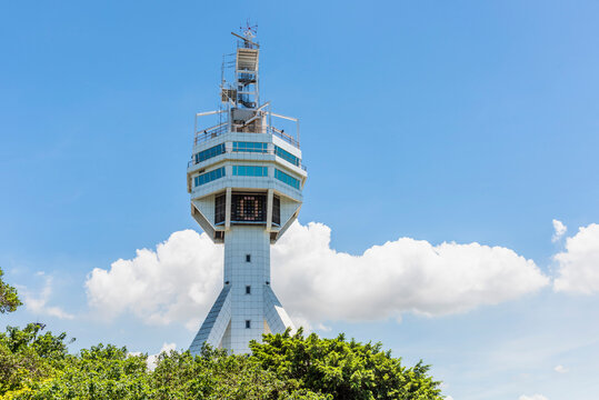 Building view of the Vessel Traffic Service(VTS) tower in Port of Kaohsiung, Taiwan.