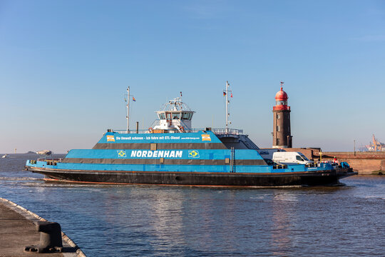 BREMERHAVEN, GERMANY - OCTOBER 28, 2021: Weser ferry NORDENHAM in service between Bremerhaven and Nordenham