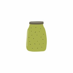 Can of italian pesto sauce for pasta. Simple cartoon vector illustration