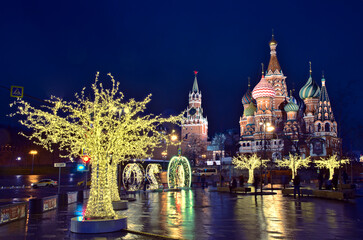 Christmas illuminations at the Kremlin in Moscow.