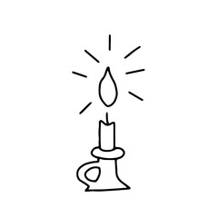 Obraz premium Black Vector outline illustration of a burning candle isolated on a white background