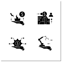 Asset management glyph icons set. Financial resources. Risk management, infrastructure, fixed, enterprise.Business concept.Filled flat signs. Isolated silhouette vector illustrations