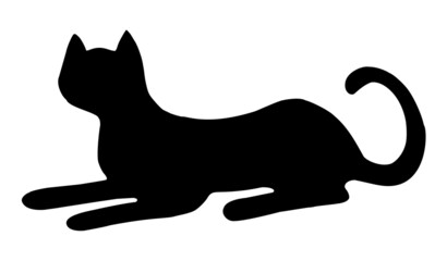 Black cat silhouette. Elegant cat sitting side view with turn around head.