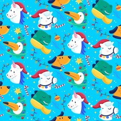 funny christmas pattern with unicorns vector design illustration