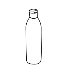 Transparent bottle for liquids. Vector image. Template for printing promotional items. Designation of a container for care cosmetics.