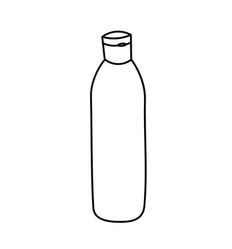 Transparent bottle for liquids. Vector image. Template for printing promotional items. Designation of a container for care cosmetics.