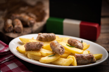 Fried sausage with french fries