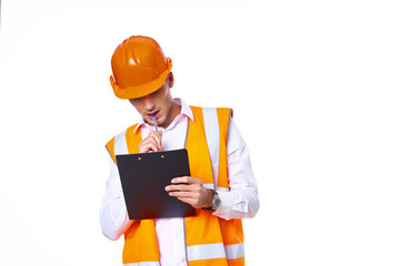 man in orange hard hat engineer work professionals construction