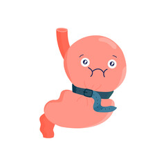 Stomach pain and spasm. Cartoon internal organs. Gastrointestinal tract. Healthy and atonic stomach. Stock vector illustration isolated on white background.