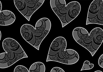 Valentine vector seamless pattern with hand drawn figured ornamental hearts