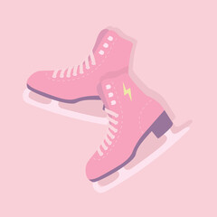Fototapeta premium Pair of pink figure skates. Women's ice skates vector.