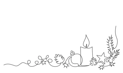 Peel and stick wallpaper One line Merry Christmas decoration. Continuous one line drawing art