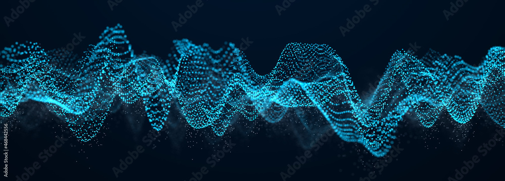 Leinwandbilder Abstract blue background of points. Falling cyber particles. Big data stream. 3d rendering
