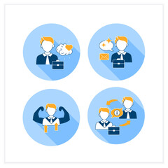 Effective communication flat icons set. Emotional intelligence, self confidence, clear message, exchanging information. Intercourse concept. Vector illustrations
