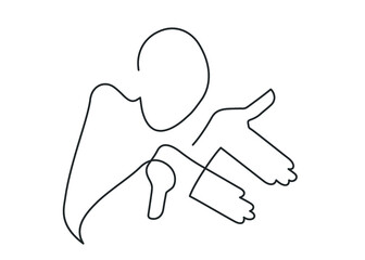 Continuous drawing of a man shows with his hands on white background. Pointery gesture. Vector illustration