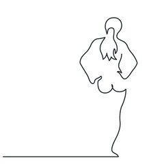 Continuous line drawing of a beautiful standing girl. Vector illustration