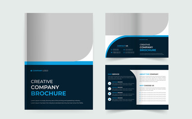 Clean corporate business bi fold brochure design template with modern, minimal and abstract design in A4 bi-fold template format