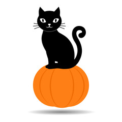 Halloween illustration of a black cat on a pumpkin