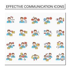 Effective communication color icons set. Exchanging networks, thoughts, knowledge in messages. Intercourse concept. Isolated vector illustrations
