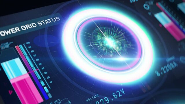 High tech device showing energy consumption level, futuristic electric meter. Futuristic electricity meter device