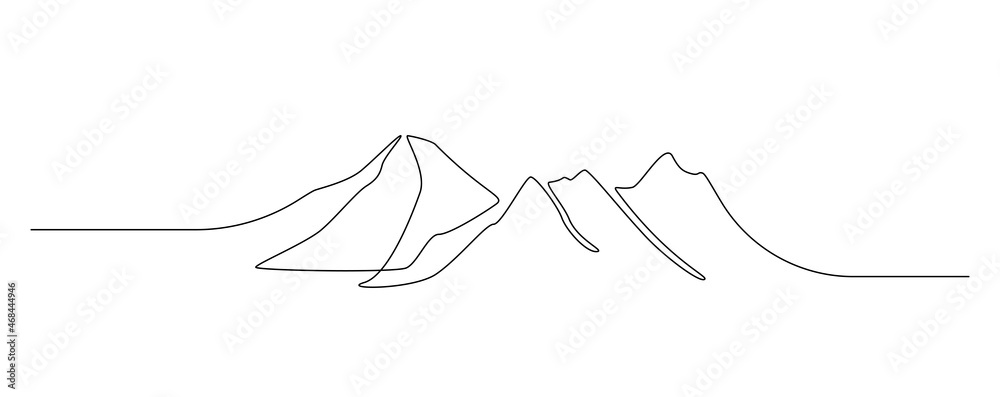 Aufkleber one continuous line drawing of mountain range landscape. top view of mounts in simple outline style.