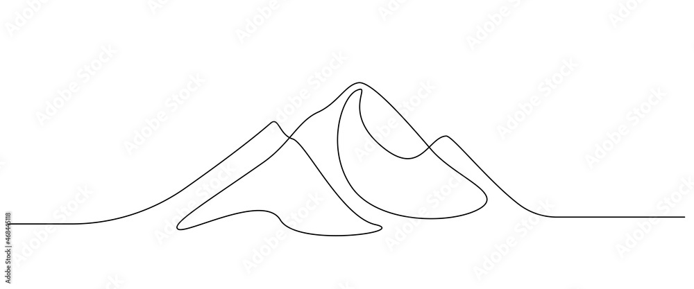 Leinwandbilder One continuous line drawing of mountain range landscape. Top view of mounts in simple linear style. Adventure hiking and winter sports concept isolated on white background. Doodle vector illustration