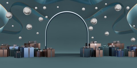 new year and christmas background Ribbon and gift box backdrop Birthday and Valentine's Day 3D Illustrations