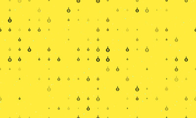 Seamless background pattern of evenly spaced black agender symbols of different sizes and opacity. Vector illustration on yellow background with stars